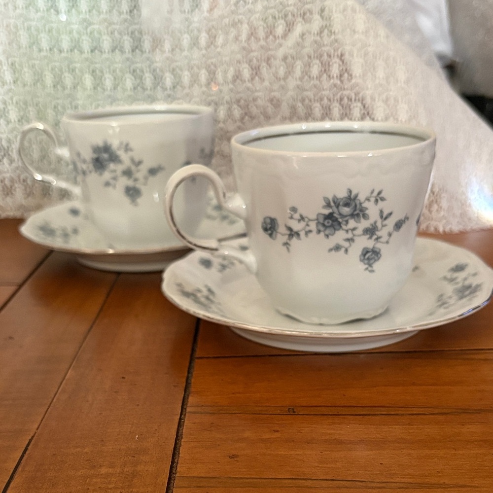 Blue Garland by Johann Haviland Flat Cup & Saucer 2 each Thailand Traditions
